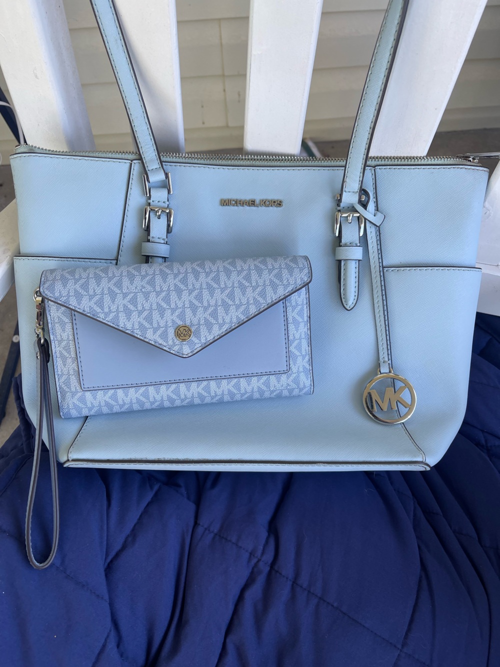 Michael Kors Light Blue Saffiano Leather Tote with Matching Wristlet
